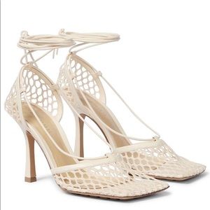 Bottega Veneta Mesh Stretch Sandal Heels - Cream